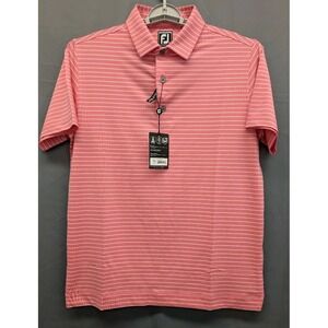 Footjoy Athletic Fit Polo Shirt Mens Medium Pink White Striped‎ Performance Golf